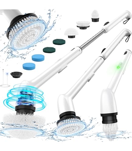 Amazon｜ポータブル電動スピンスクラバー, 5つの交換可能なブラシ